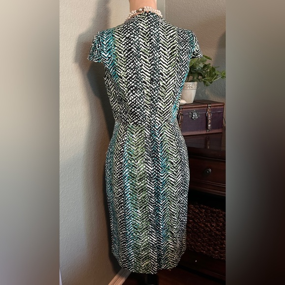 JAX Cotton Sheath Dress Green Geometric Print Size 6 - Picture 4 of 10